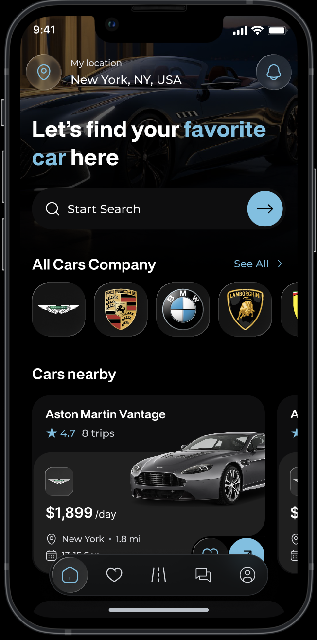 Drive Exotiq App - Search Screen